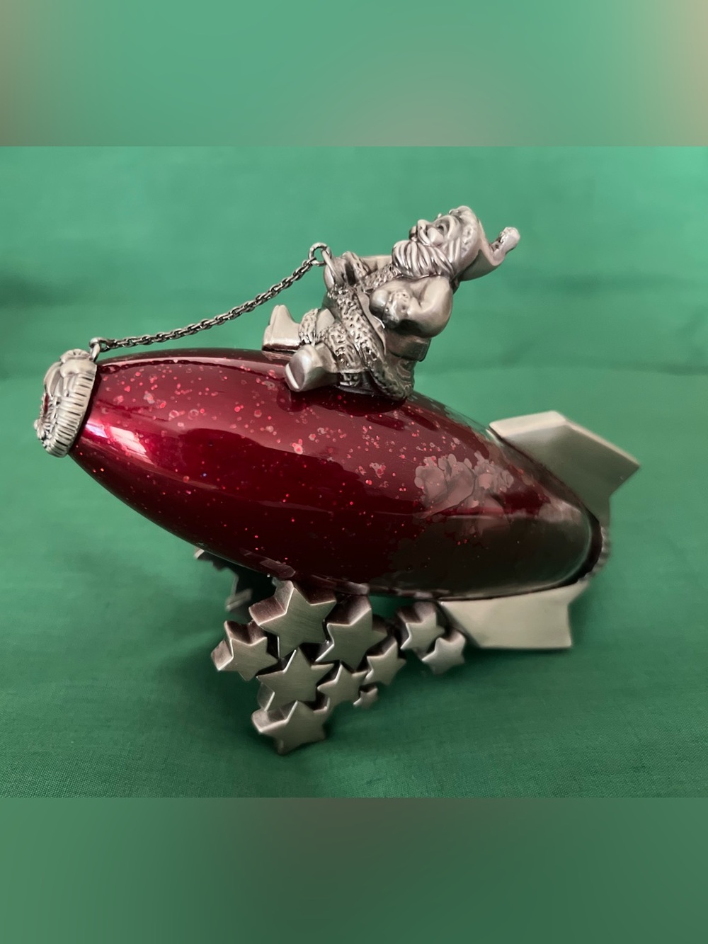 Lenox Festive Santa Rocket Ornament in Metallic Red